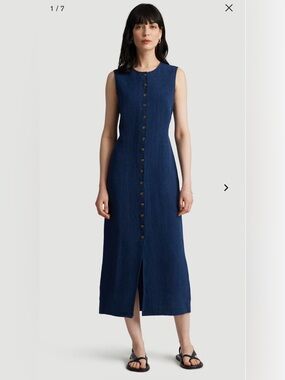 ARGENT X CITIZENS OF HUMANITY Button Dress in Linen - Denim Blue Size 2